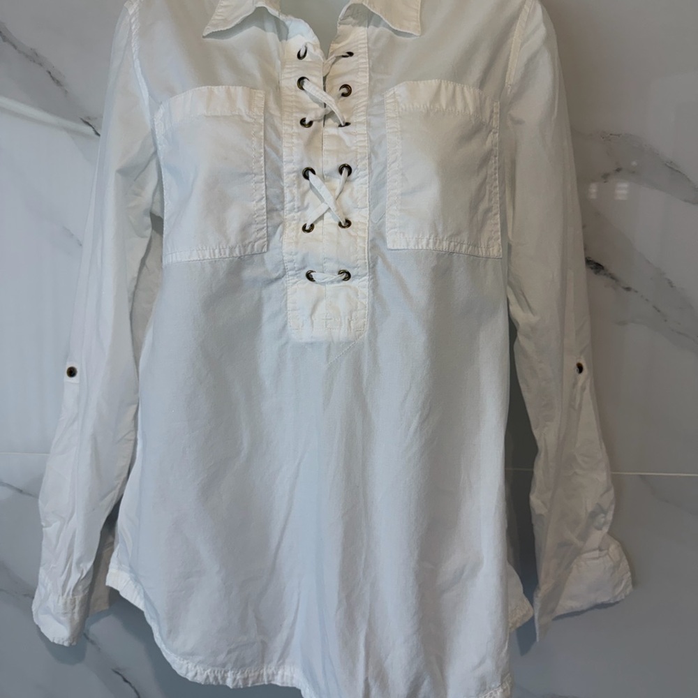 Tommy Hilfiger White Lace-Up Button Down Shirt